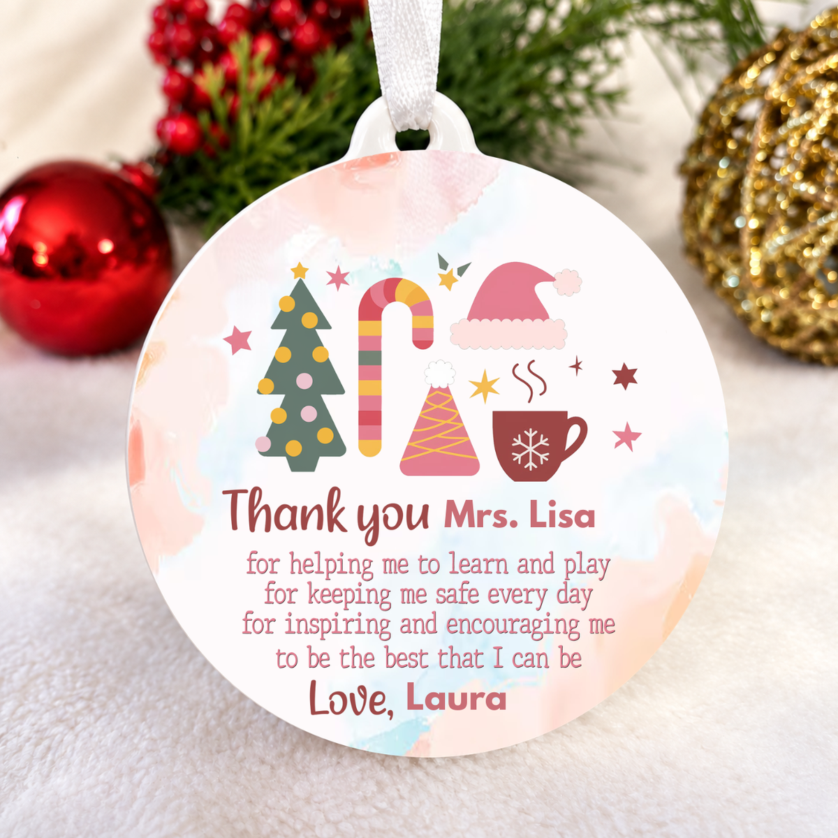 Candy Cane Teacher Ornament