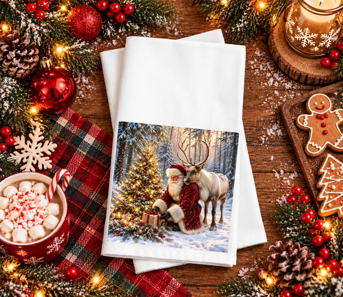 Santa and His Favourite Reindeer Hand Towel