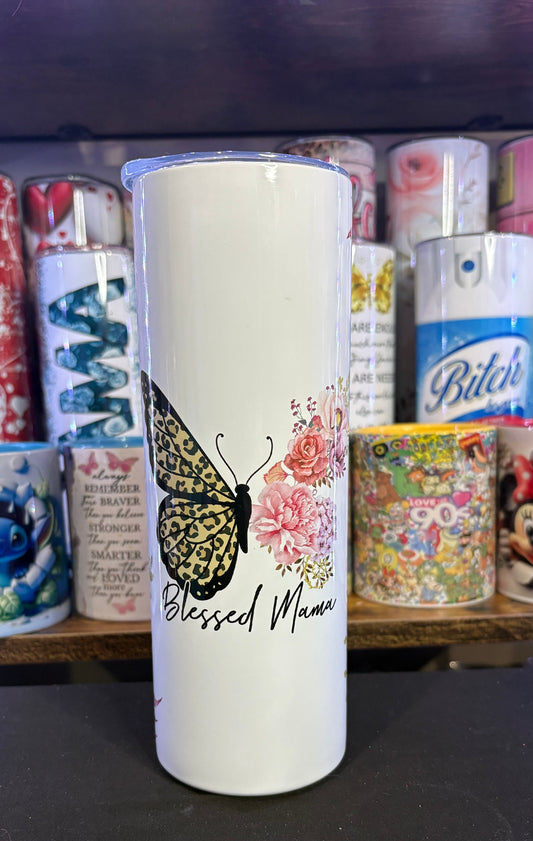 Pink Blessed Mama floral 20 oz tumbler
