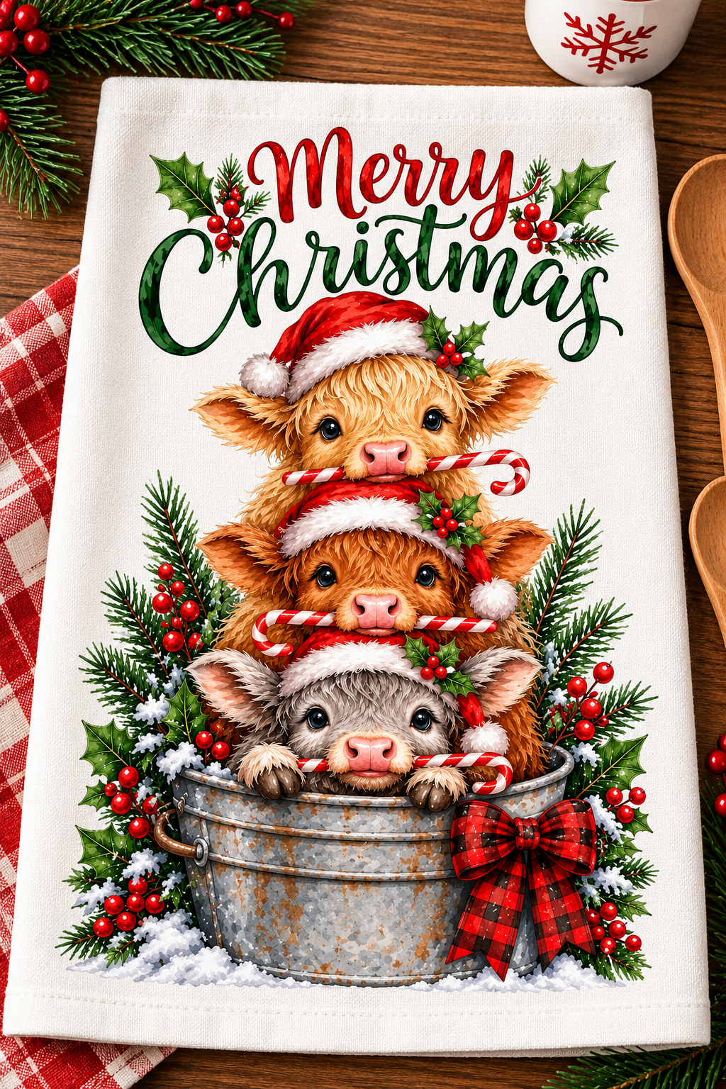 Merry Christmas Cow Hand Towel
