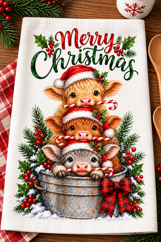 Merry Christmas Cow Hand Towel
