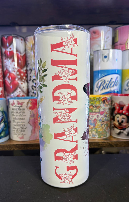 Pink Grandma floral 20 oz tumbler