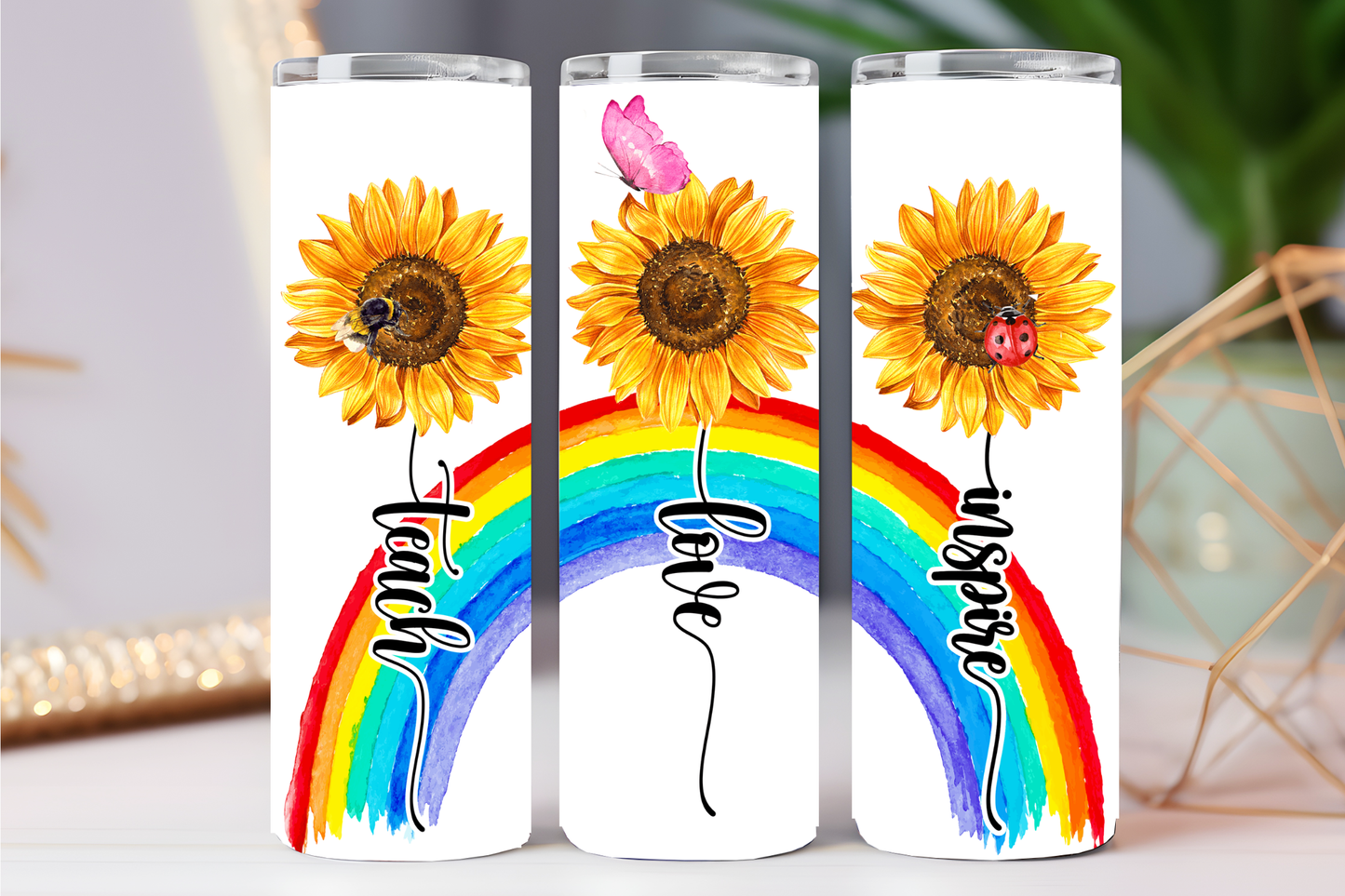 Teach, Love, inspire sunflower 20 oz tumbler