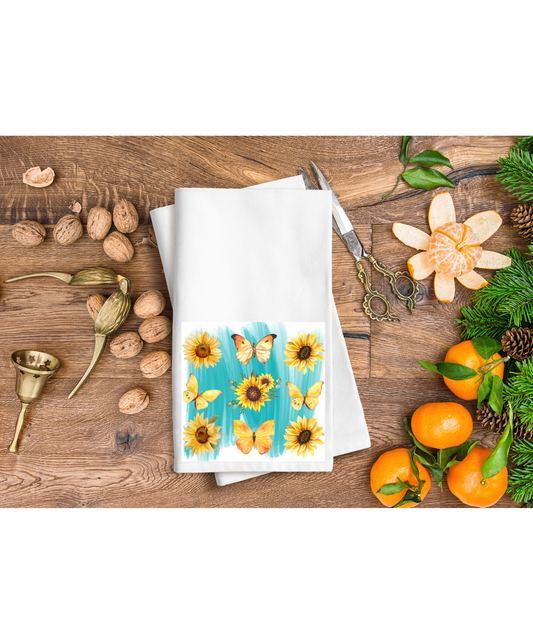 Teal Sunflowers hand towel