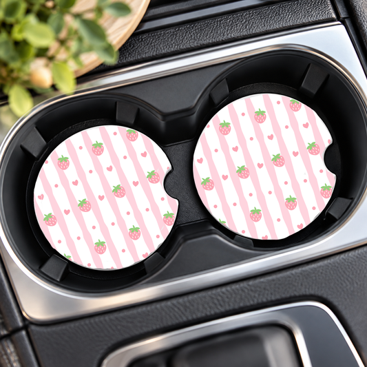 Stripped Strawberries sublimated Car Coasters