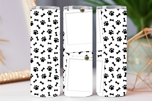 Black and white paw print tumbler