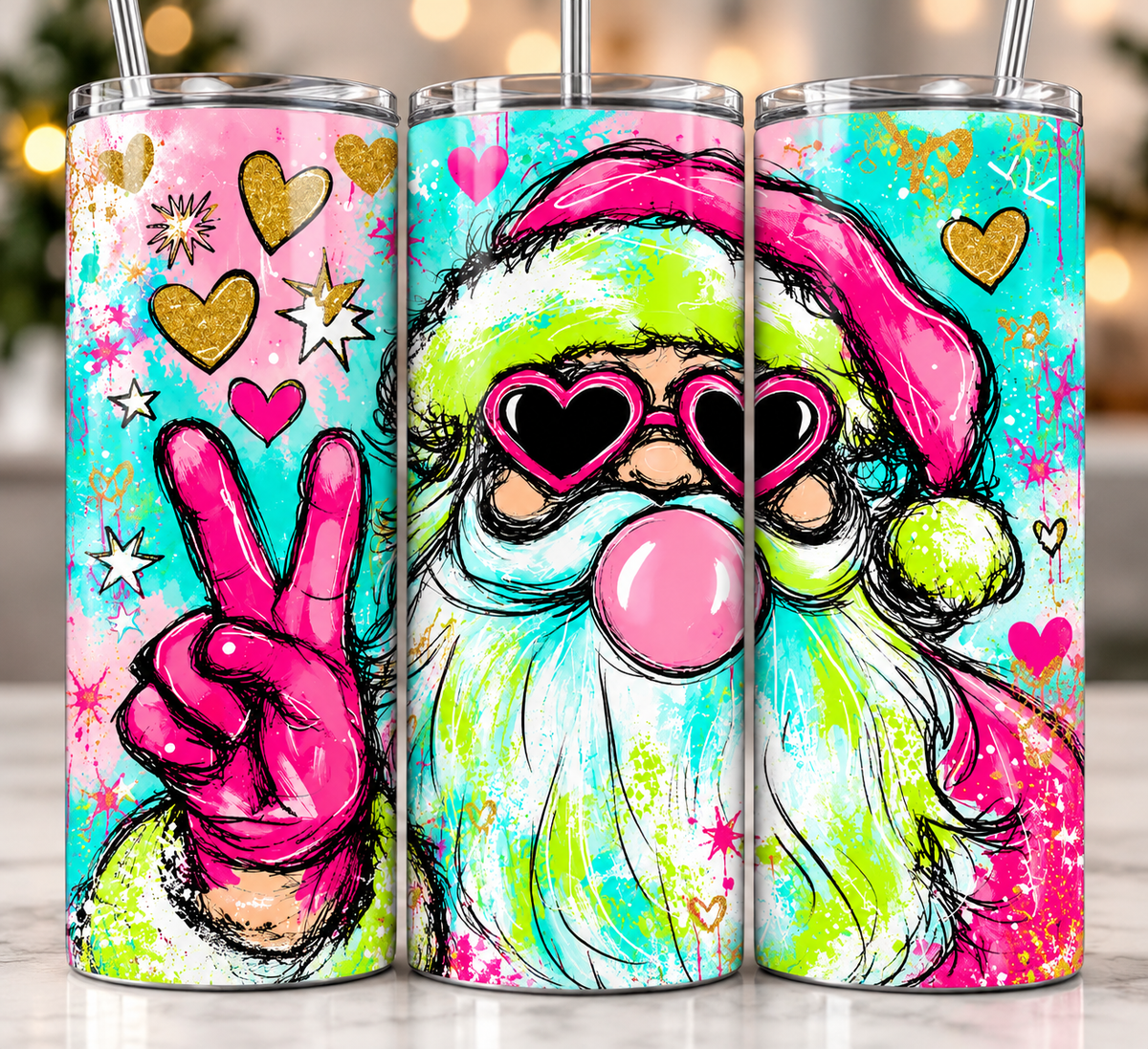 Bubble Gum Santa Tumbler