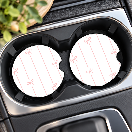 Pink Bow Sublimated Car Coasters
