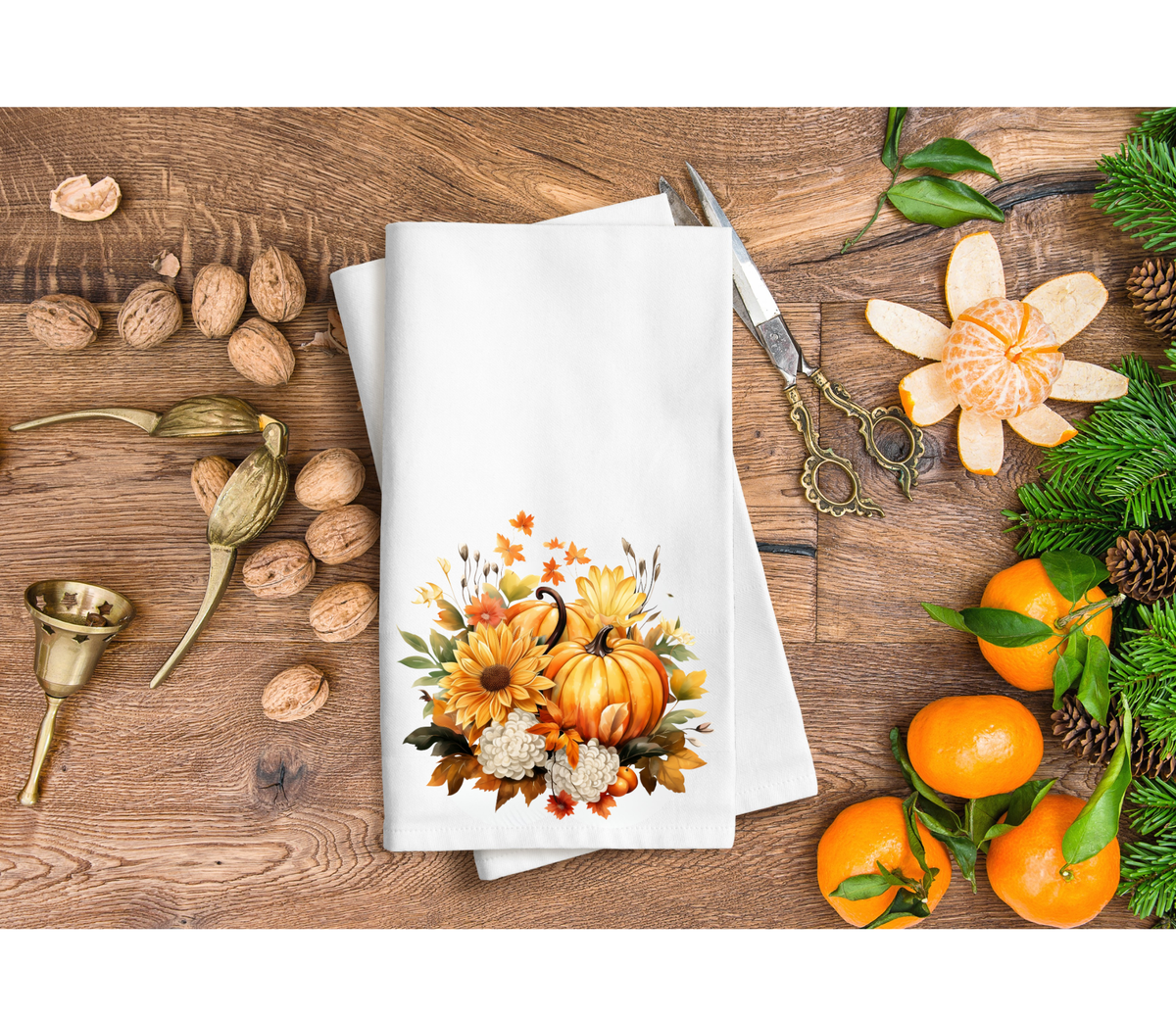 Pumpkins and flowers hand towel