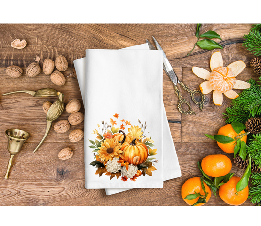 Pumpkins and flowers hand towel